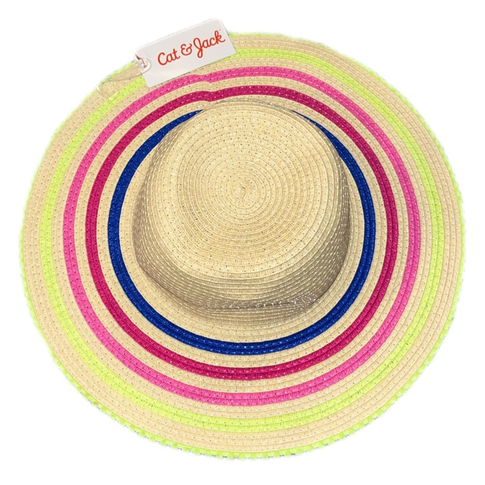 NEW! Girls Bright, Striped Floppy Sun Hat by Cat & Jack - Size 2T-5T - NWT!